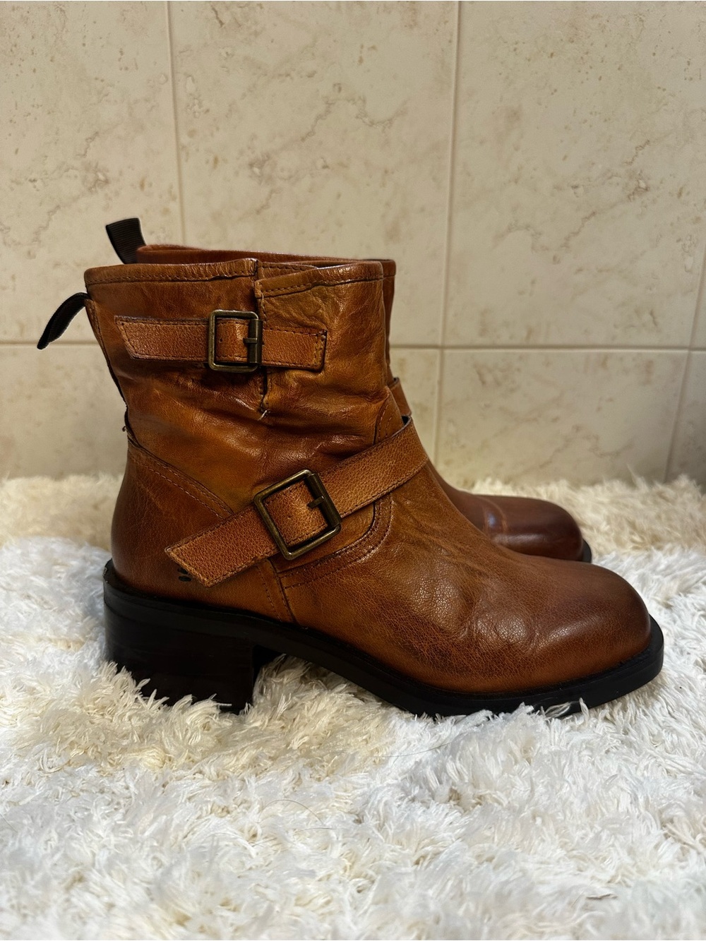 Roan by Bed Stu Brown Leather Ankle Boots with Buckle Detail - Women